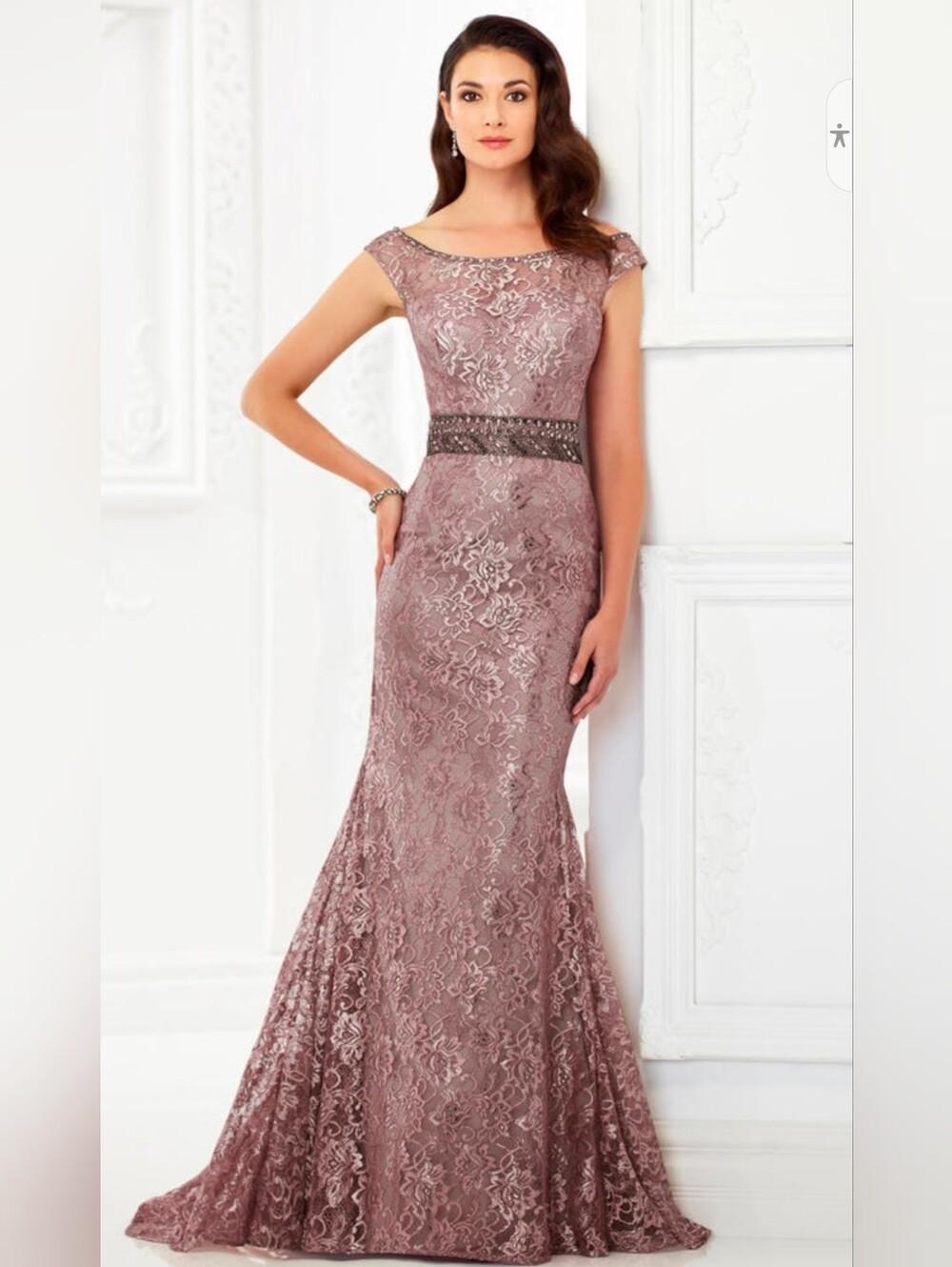Montage By Mon Cheri Metallic Lace Beaded Ballgown Maxi Dress Size 6 #118982